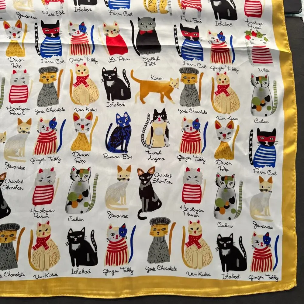 Colorful Cat Breed Print Square Scarf Silky Polyester Neck Hair Purse Accessory